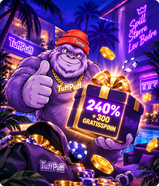 Tuffpuff velkomstbonus med casinospill, spillekort og sjetonger